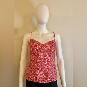 Ann Taylor Size 8 Red Floral Top with White Detail Cotton